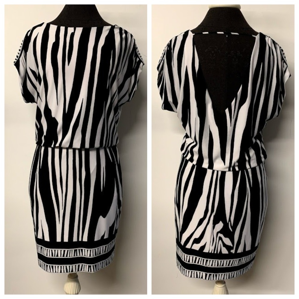 Cache Black and White Zebra Print Short Dress